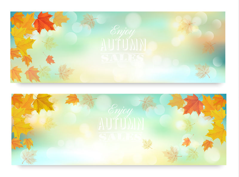 两幅抽象的秋天彩叶横幅。