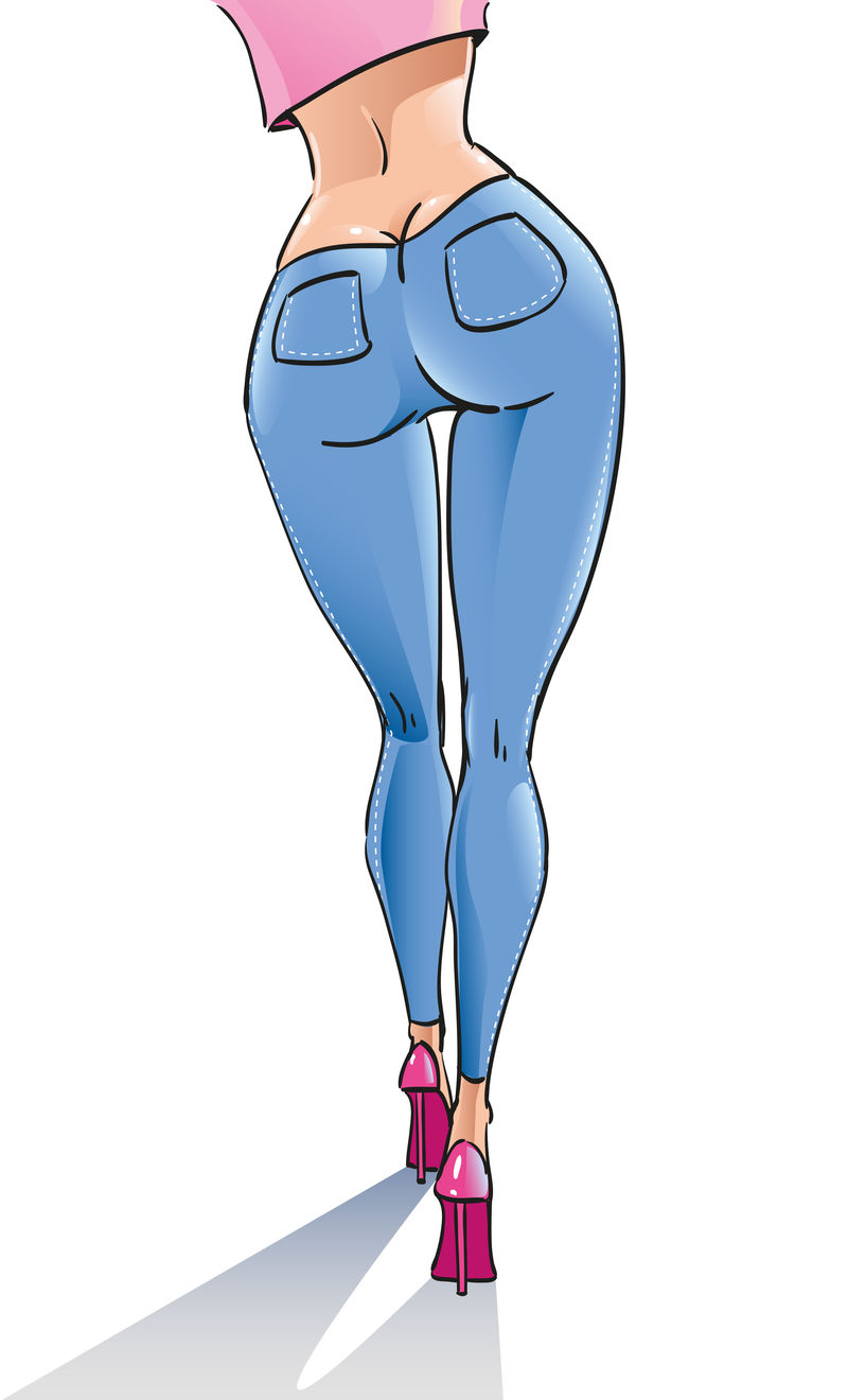 性感女性下摆美腿走-大腿下部穿时髦裤蓝色紧身裤紧身裤紧身牛仔紧身牛仔裤和高跟鞋-孤立的物体矢量图解