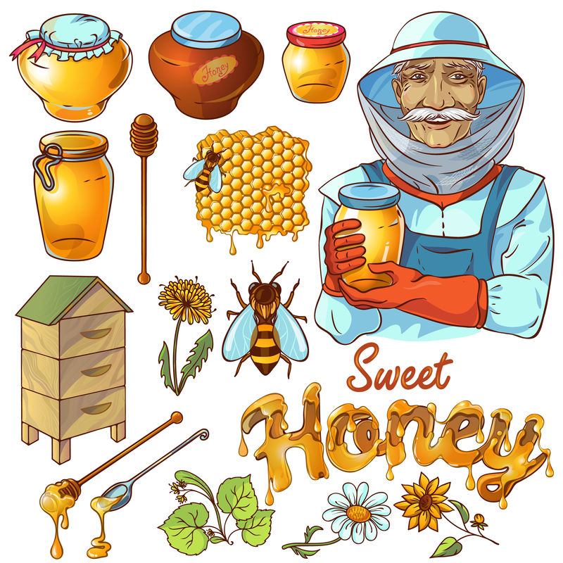 手绘蜂蜜图标集