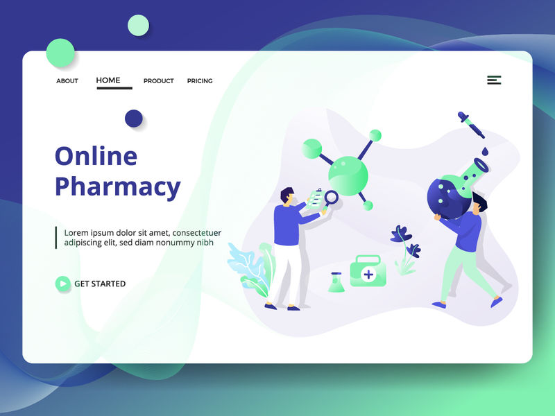 医学和健康网页设计模板-在线药房-可用于登录页、网页、用户界面、横幅、模板、背景、传单-现代矢量插图风格