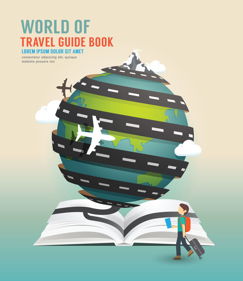 世界旅游设计开卷指南概念矢量插图。