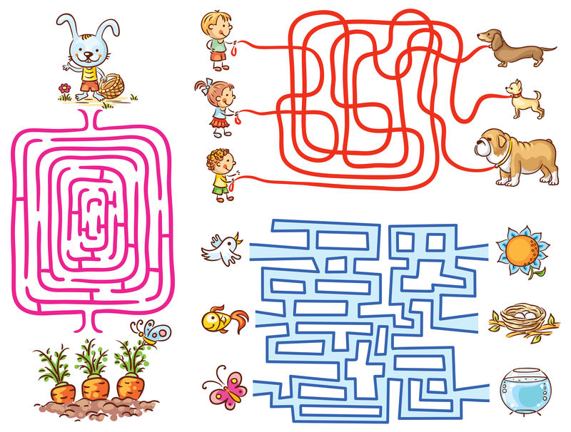 为学龄前儿童设置的迷宫游戏：找到方法或匹配元素