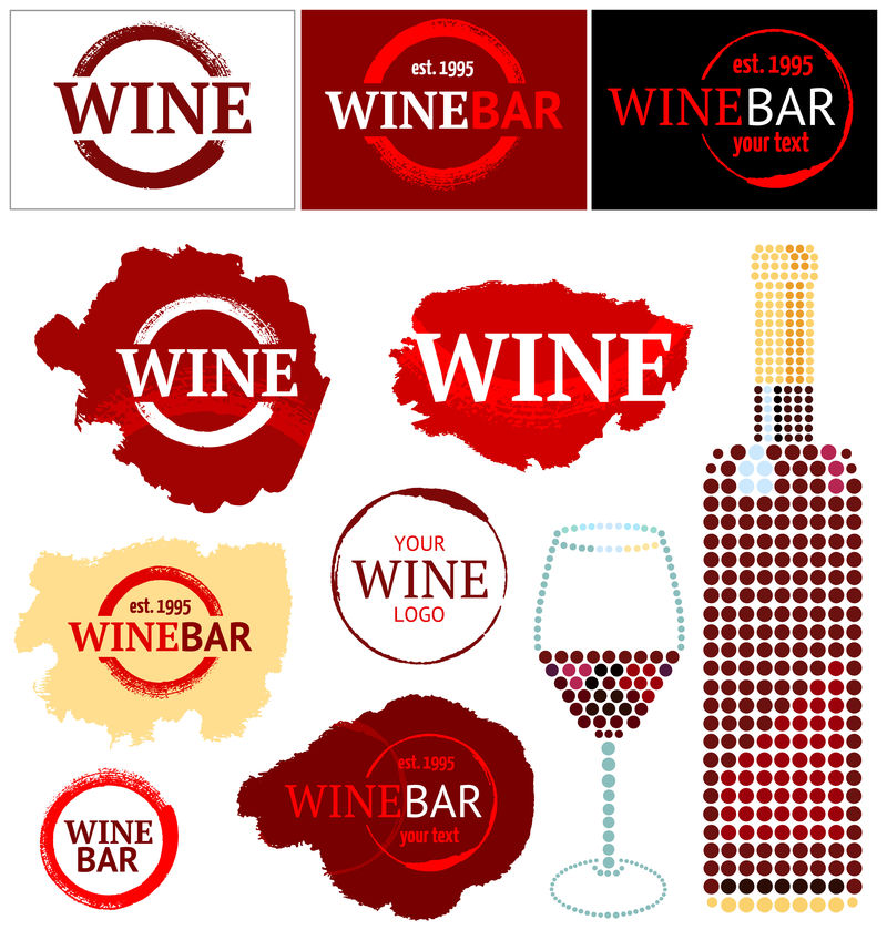 矢量葡萄酒标志和图形设计集