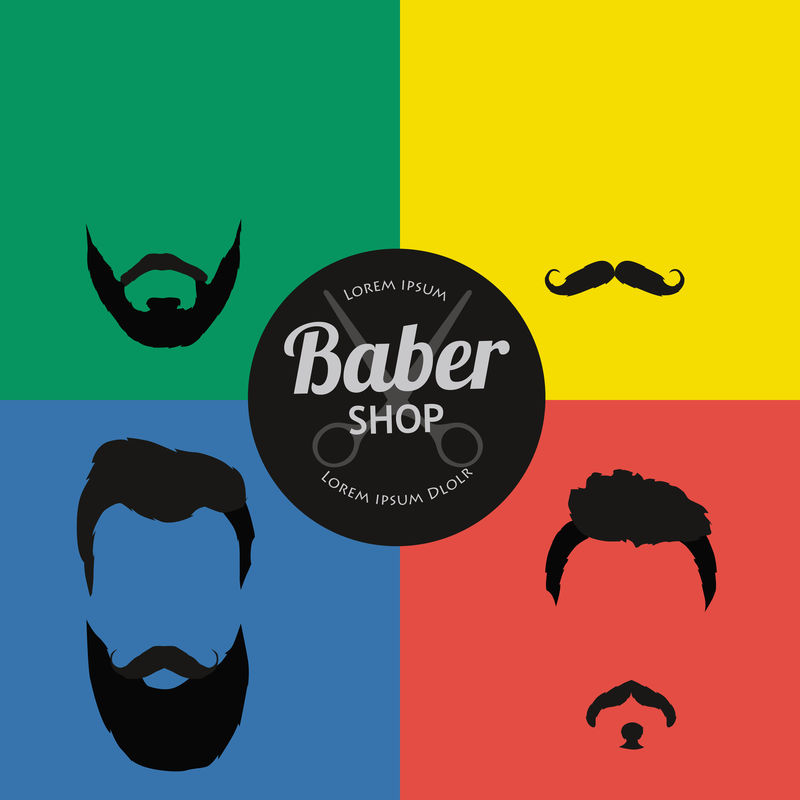 男人的一组胡须和胡子矢量。时尚时髦的胡须和头发独立的插图。人民发型图标，收集胡子和胡子理发店。