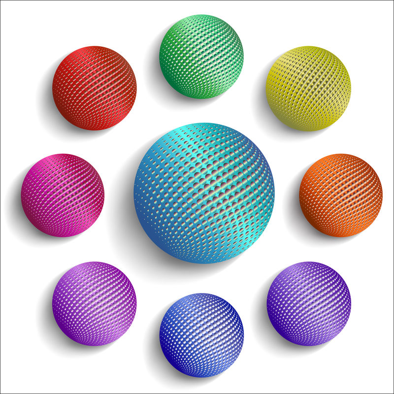 一组在白色背景上隔离的彩色逼真浮雕三维球体-矢量图解-每股收益10.