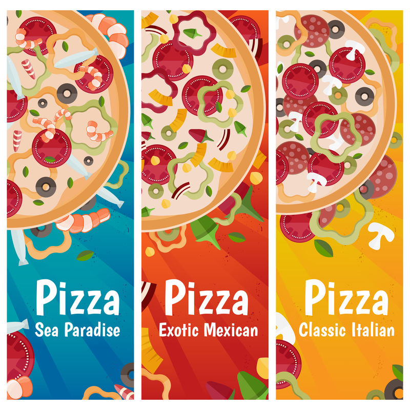 不同口味的比萨主题横幅设计