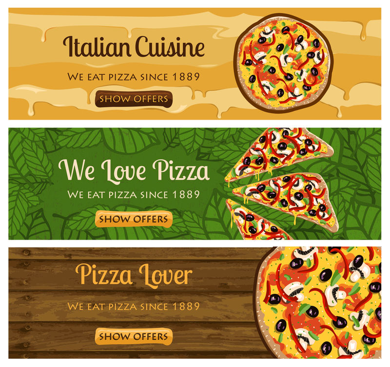 意大利快餐店矢量式披萨横幅套装设计