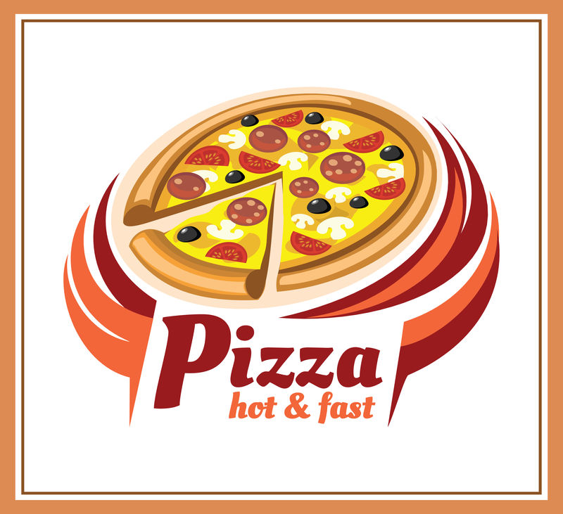 披萨徽章-真实的披萨-深色背景的配料-标志设计理念-比萨店图标咖啡馆-餐厅-矢量图示