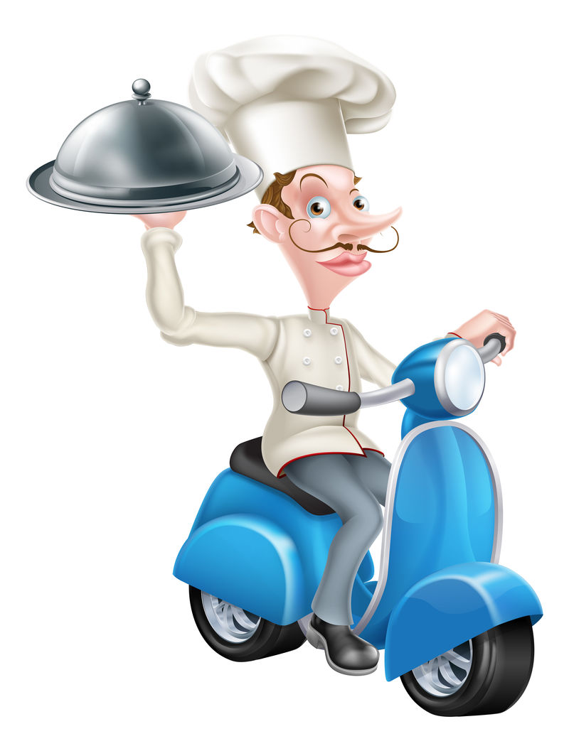 骑摩托车送食物的厨师