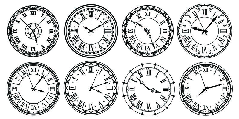 家庭、闹钟、桌子、厨房、墙壁、手表或儿童专用模型的一套钟面-袖珍表盘-秒表-计时器或祖父时钟-修理厂或服务的标志