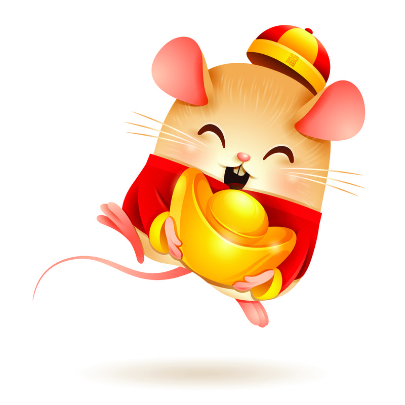 拿着中国金锭的小老鼠-中国新年-鼠年
