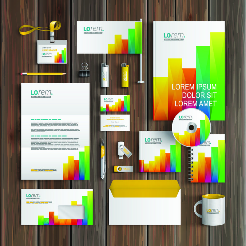 白色企业标识模板设计用彩色方块元素图-商务文具
