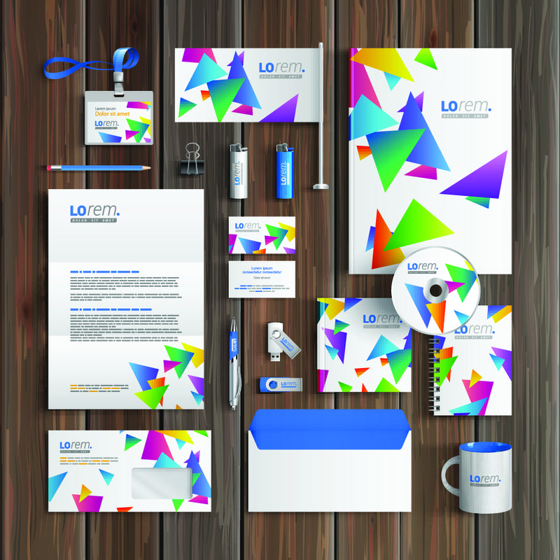 三角形图案的彩色企业形象模板设计-商务文具
