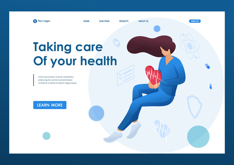 一个心脏在跳动的女医生象征着对病人健康的关心-医疗保健理念-网页概念与网页设计