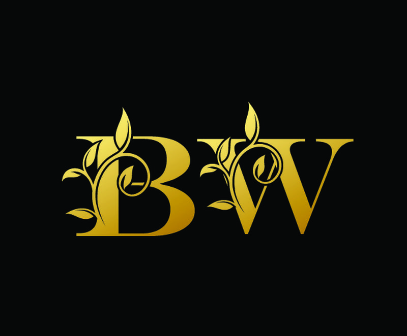 金色字母B和W-BW-豪华字母标志图标