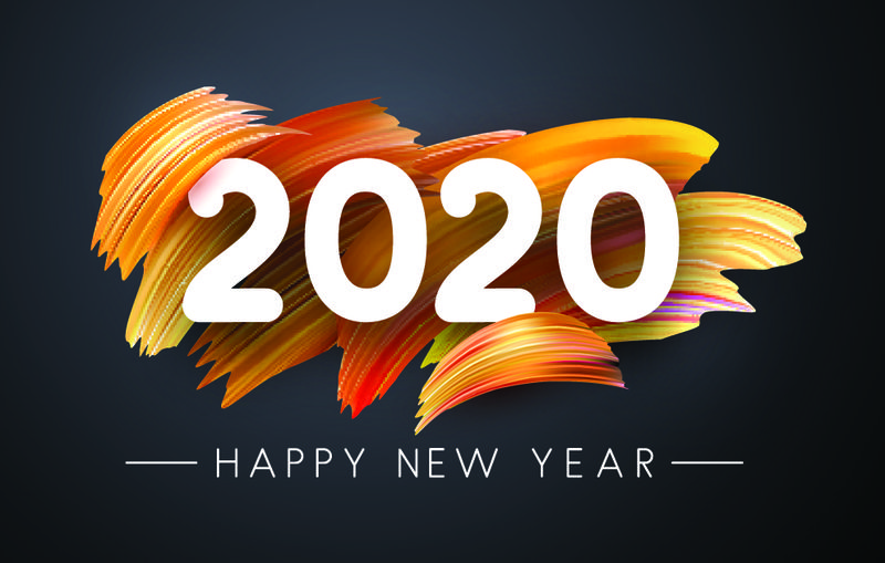 2020年新年快乐海报-灰色金色笔触设计-矢量背景