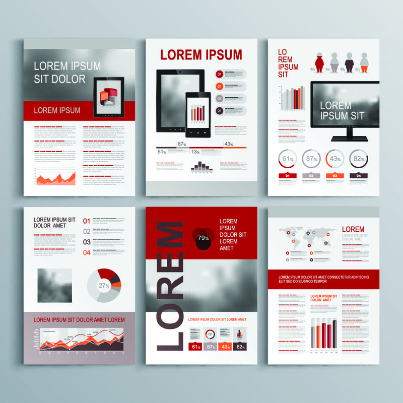 经典的小册子模板设计与红色和灰色的形状-封面布局和信息图形