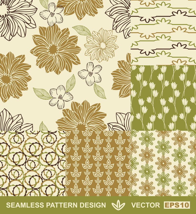 抽象背景-花卉矢量壁纸-复古无缝图案-织物和包装图案花卉-树叶和几何装饰-夏季-春季和秋季设计风格