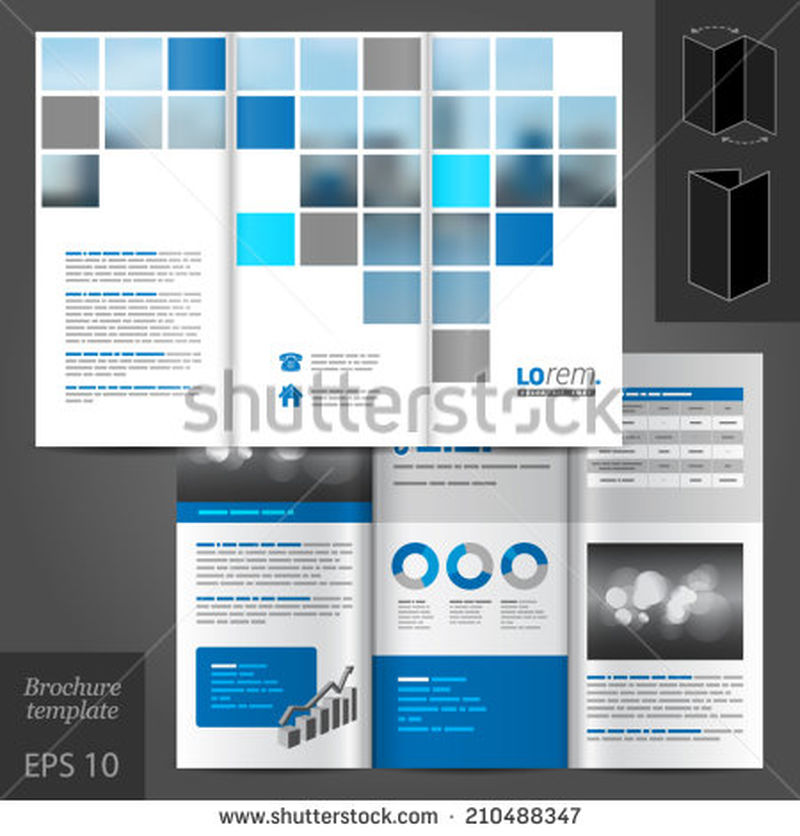 白色商务矢量小册子模板设计-蓝色方形元素