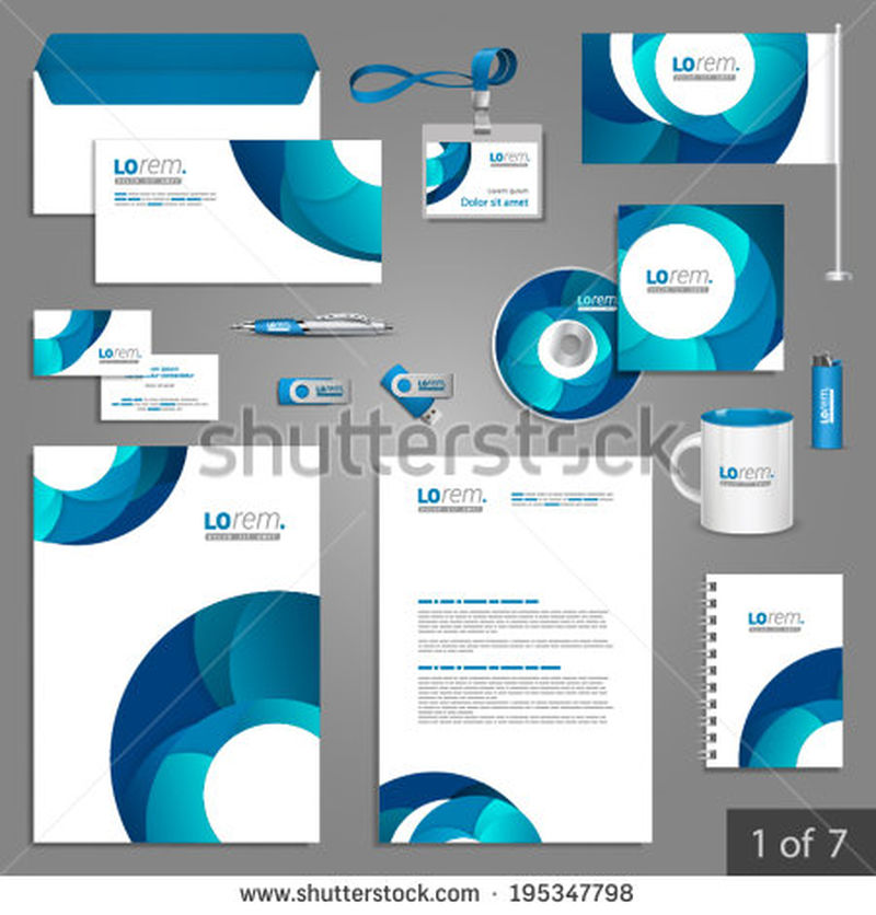 白色文具模板设计-蓝色圆形元素-商业文件
