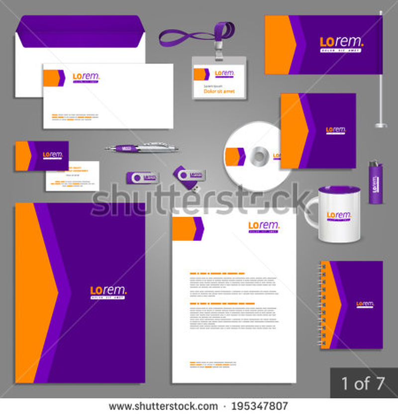 带橙色箭头的紫色信纸模板设计商业文件