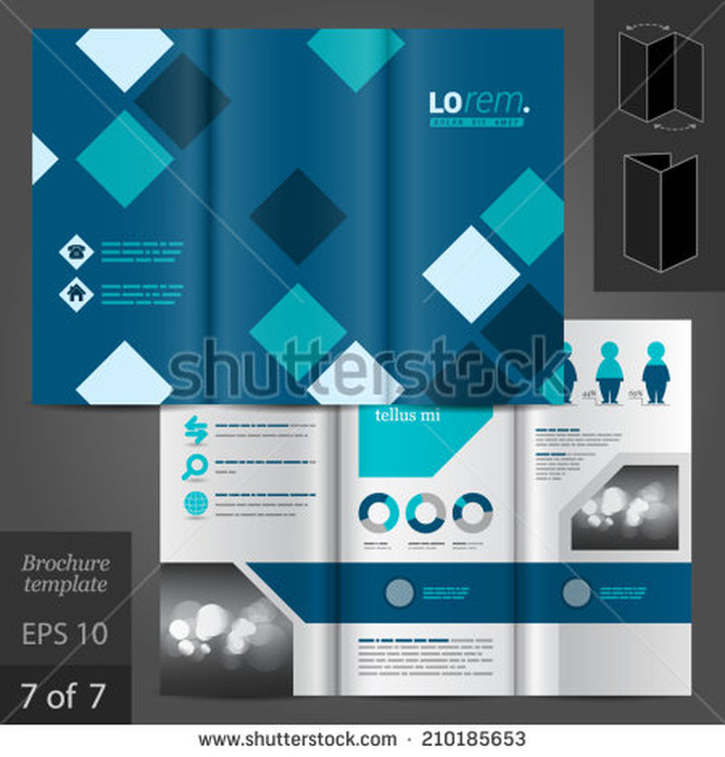 基于蓝色正方形元素的几何商务矢量小册子模板设计