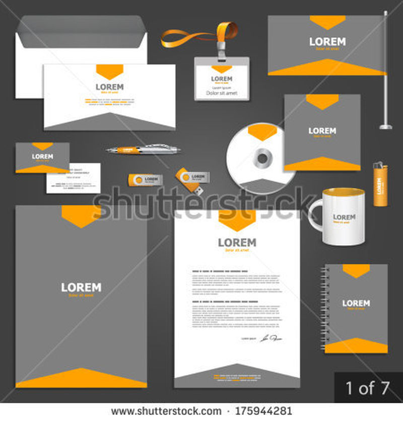 带橙色箭头的灰色信纸模板设计-商业文件