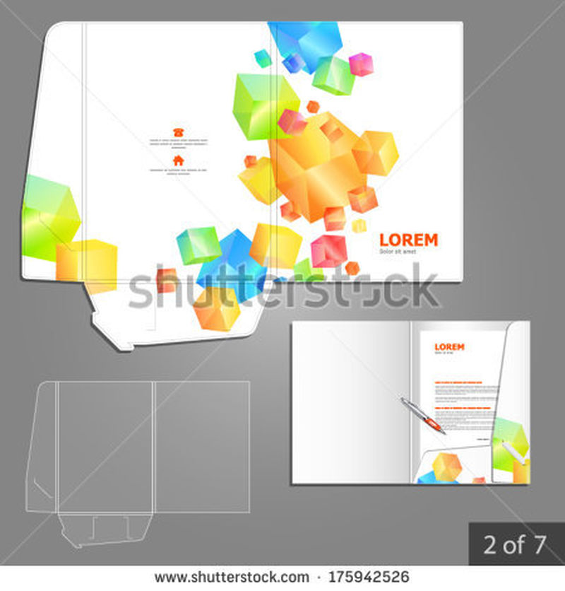 带彩色方块元素的公司文件夹模板设计-文具的元素