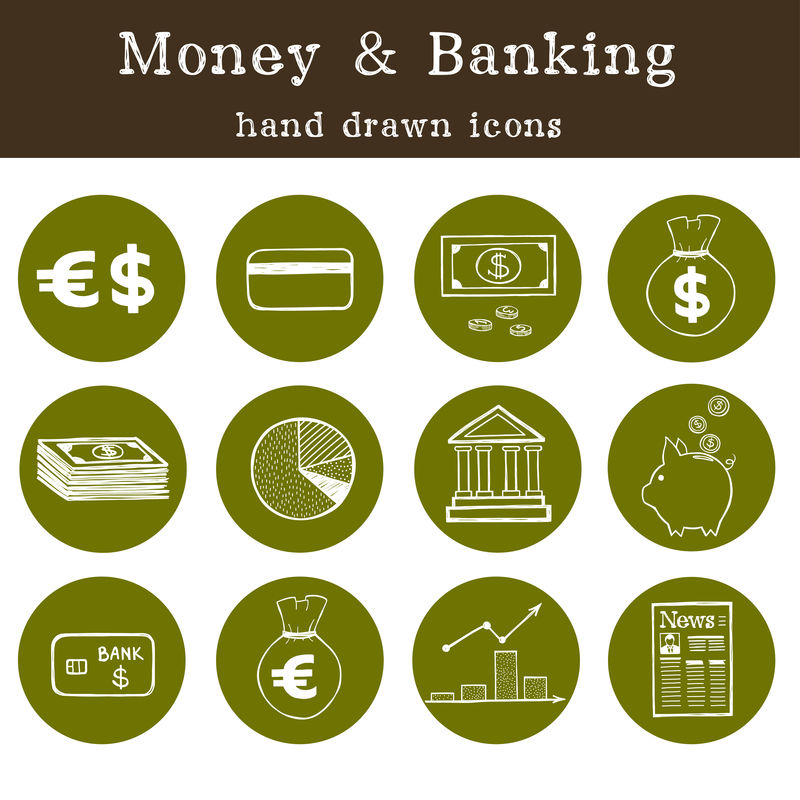 涂鸦货币和银行图标