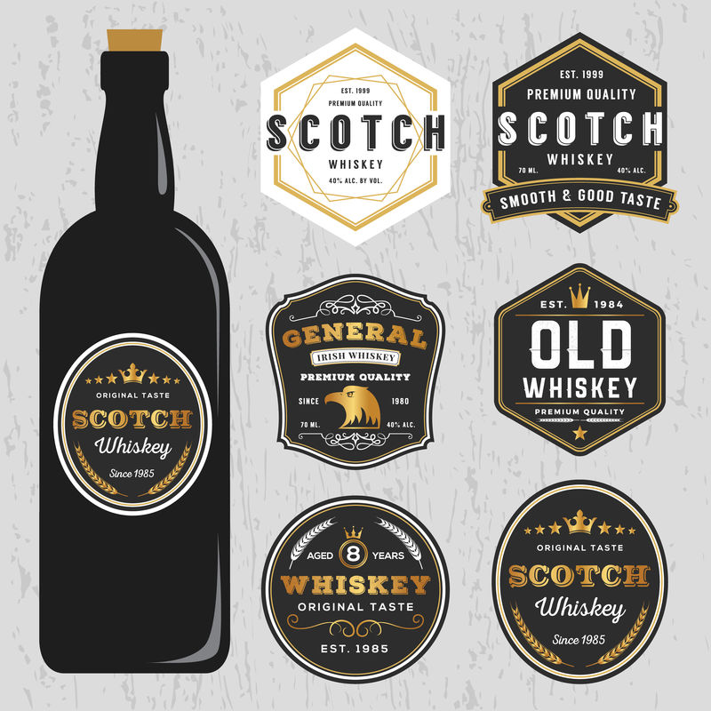 复古优质威士忌品牌标签设计模板-可调整大小和免费字体使用