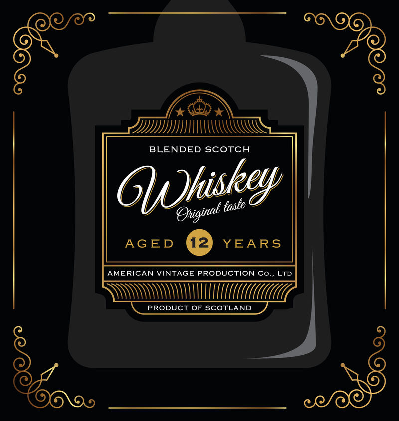 复古框架标签设计-适用于威士忌、酒标、啤酒标-矢量图示