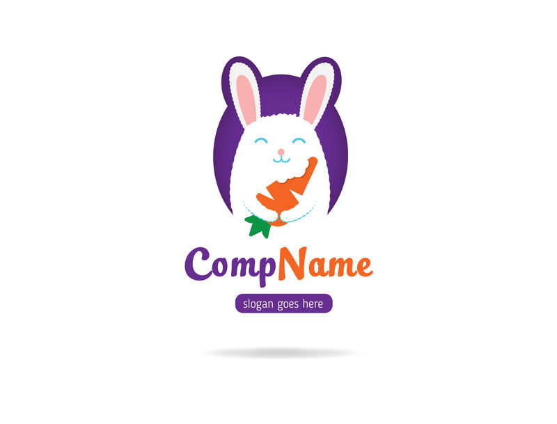 可爱的卡通白兔举着一个大胡萝卜的矢量图-快乐可爱的小兔子-白底胡萝卜-贺卡、请柬的平面线条艺术风格手绘设计