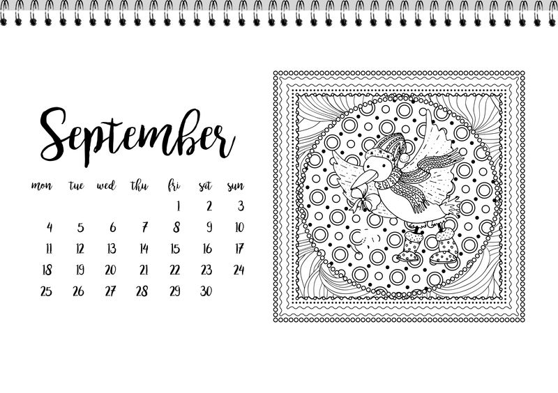 九月的桌面日历模板。星期一开始