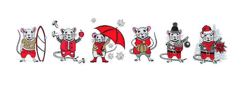 鼠标矢量手绘插图-新年贺卡