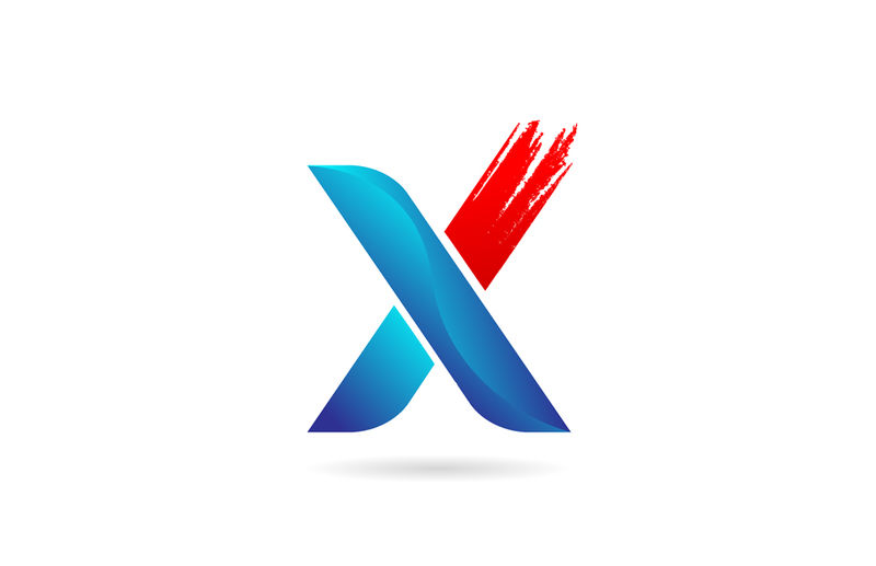 X公司用带粗刷图案的蓝红色字母