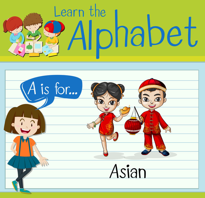 抽认卡字母A代表亚洲人