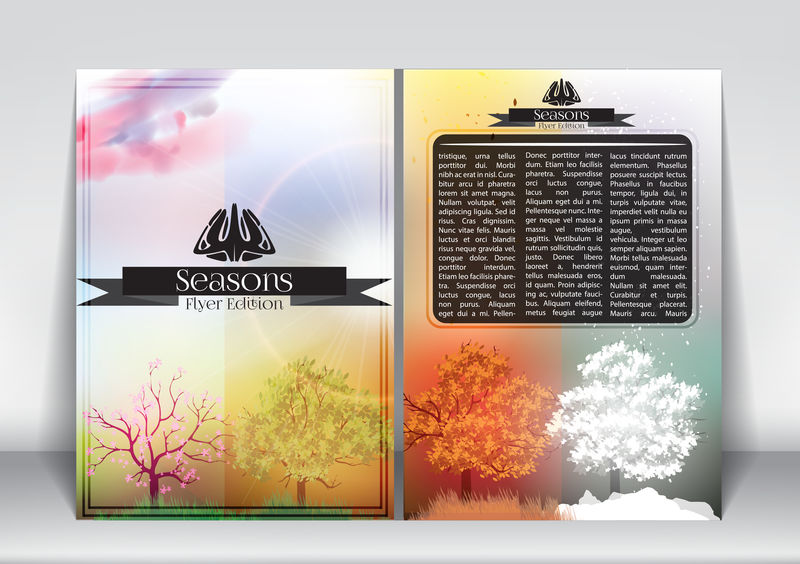 抽象传单小册子设计模板带有抽象树的四季横幅-矢量图