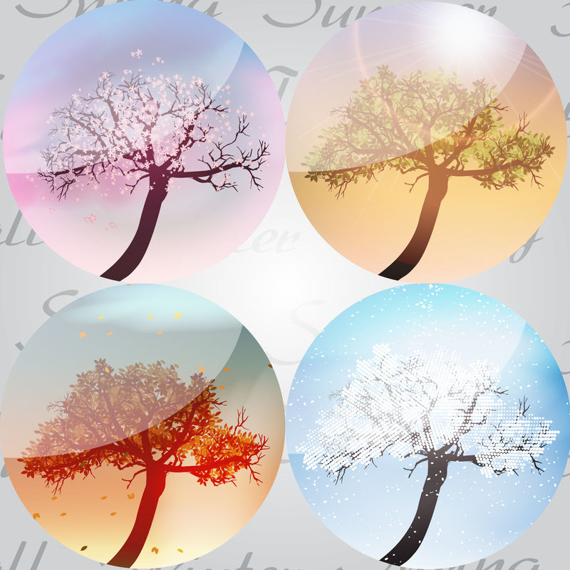 抽象树水晶球四季-矢量图