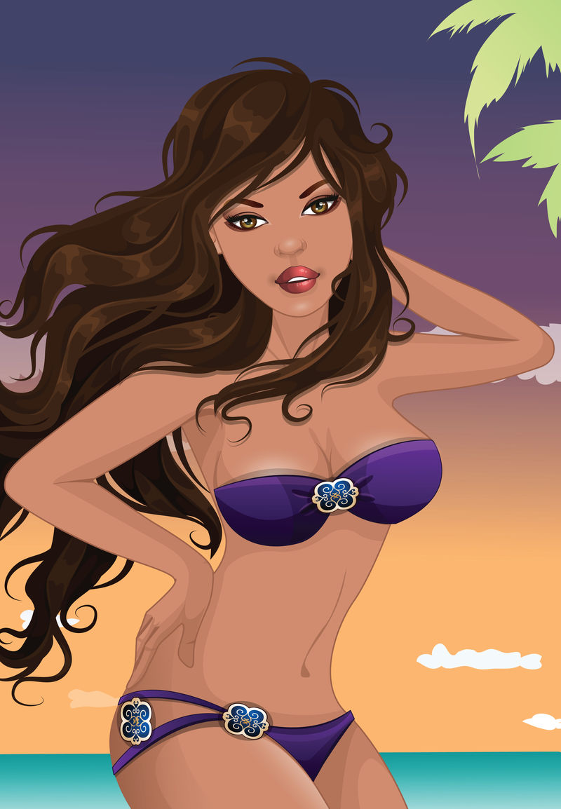 穿着性感泳装的美女身材魅力波普艺术漫画风格插图矢量