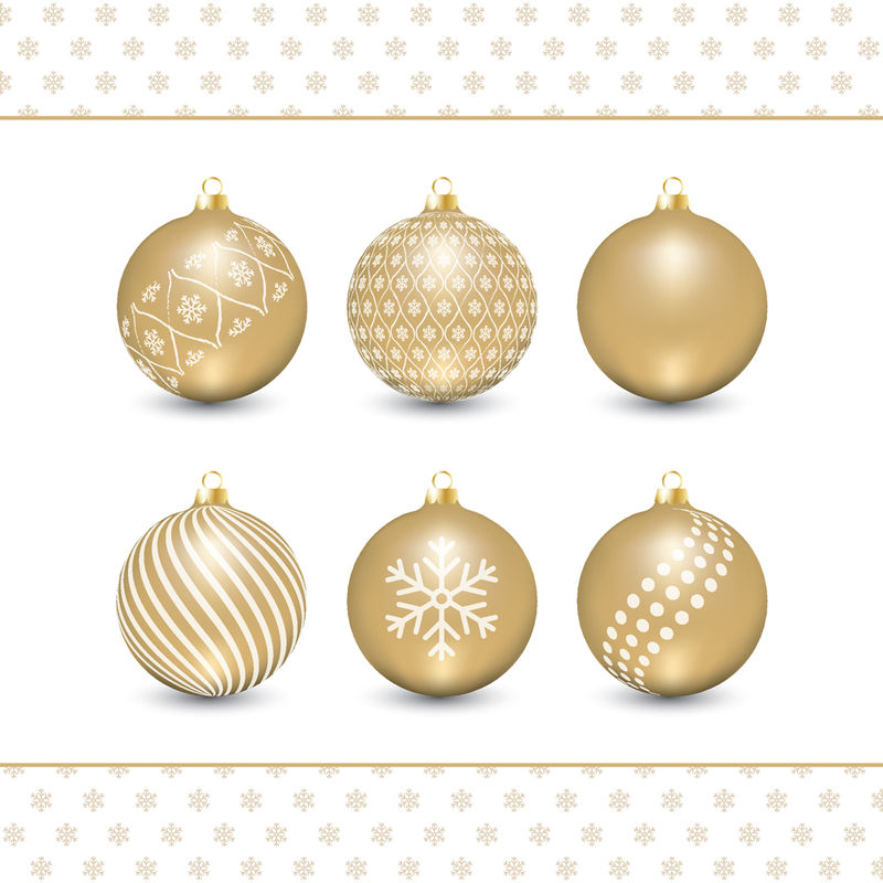 金色矢量圣诞树装饰与白色装饰-有雪花图案