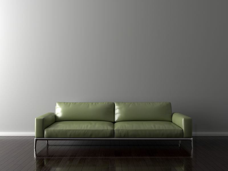带沙发的空房间中的空白墙，3D插图
