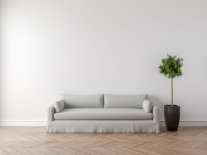 把你的作品放在这个空白区域-地板实木复合地板-室内植物和空房间沙发-三维图解