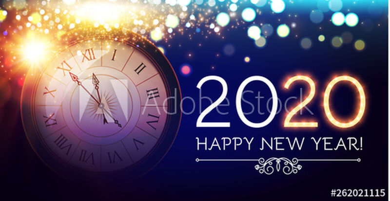 祝你2020年快乐！时钟-文件-灯光和Bokeh效果
