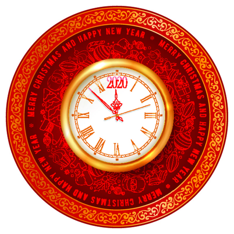 圣诞节和新年的节日圆形设计-展示2020年除夕夜的金钟-以及许多红色背景下手绘线条艺术风格的节日用品-矢量图解
