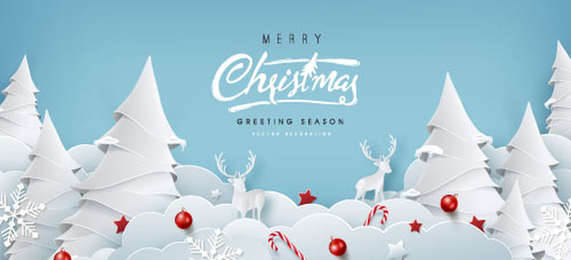 冬季圣诞剪纸风格的作品-圣诞快乐文字书法字体矢量插图