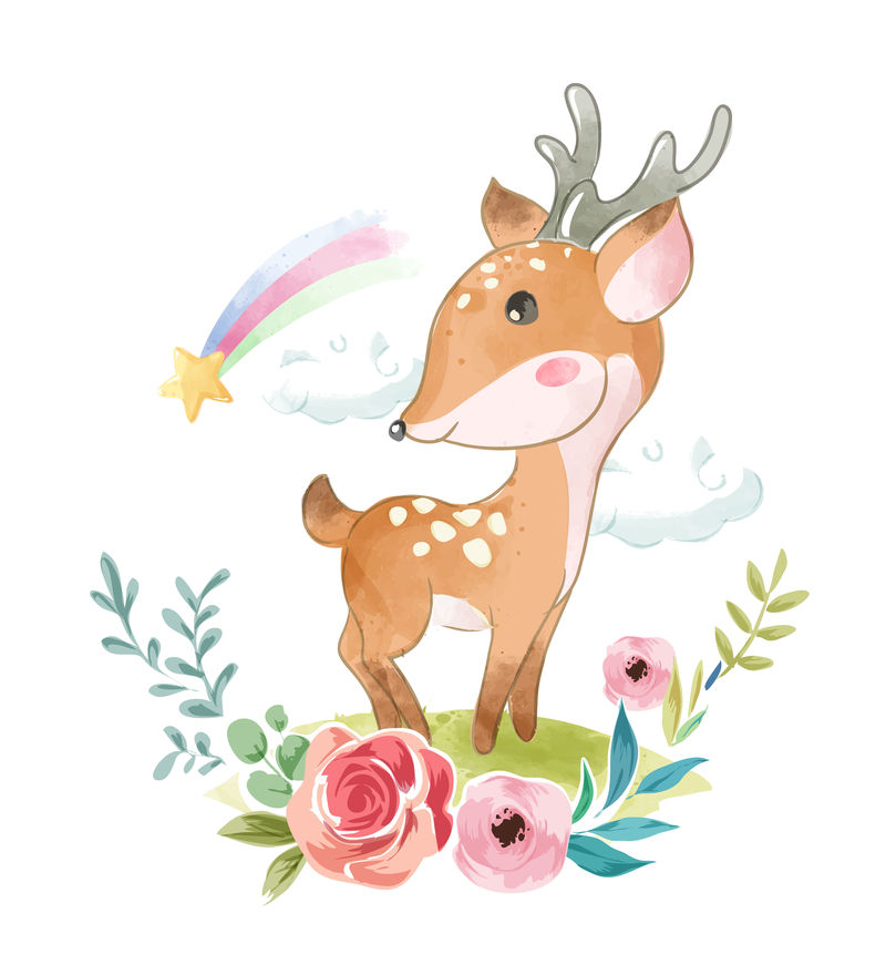 鹿的可爱插图-可用作贺卡、t形短印或设计元素