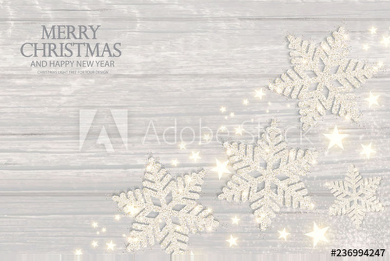 圣诞快乐优雅的背景-银色雪花和星星的木质纹理-矢量图示