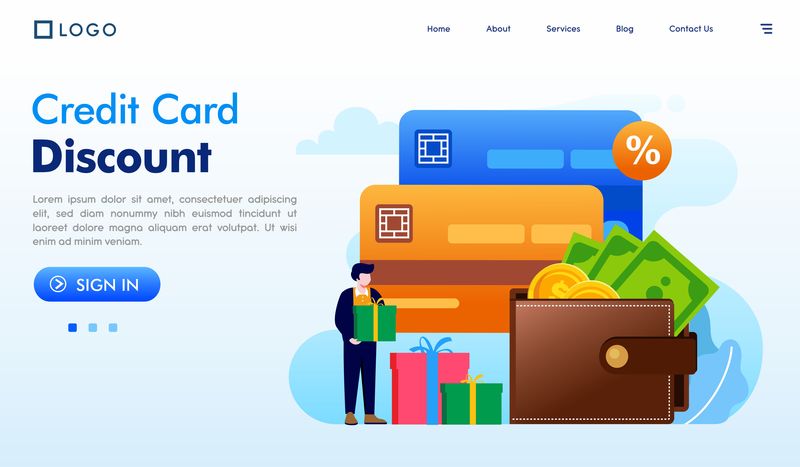 信用卡折扣登陆页面网站插图矢量平面设计