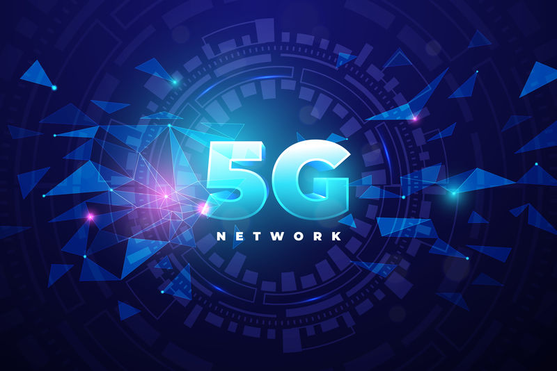 5G全球网络连接-世界地图点线组成概念-地球通信-物流深蓝色背景