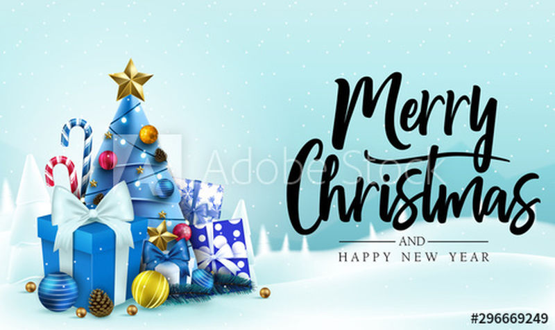 圣诞横幅-雪地背景-圣诞快乐-新年快乐-字体设计-蓝色背景-糖果棒